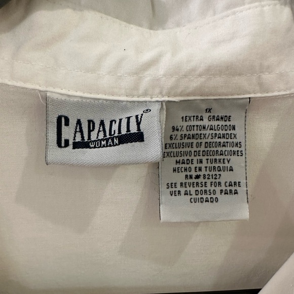 Capacity Woman Vintage Floral Embroidery White Button Down Shirt Size 1X - Picture 11 of 12